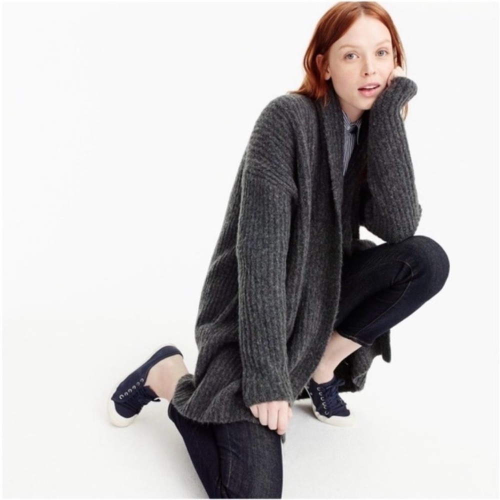 J. Crew Wool Blend Chunky Cardigan Dark Grey S/M